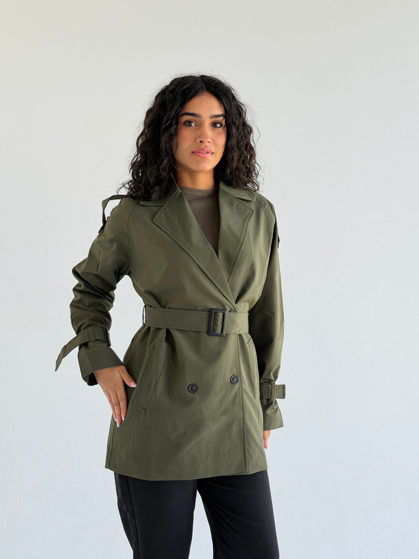 Short trench coat- olive