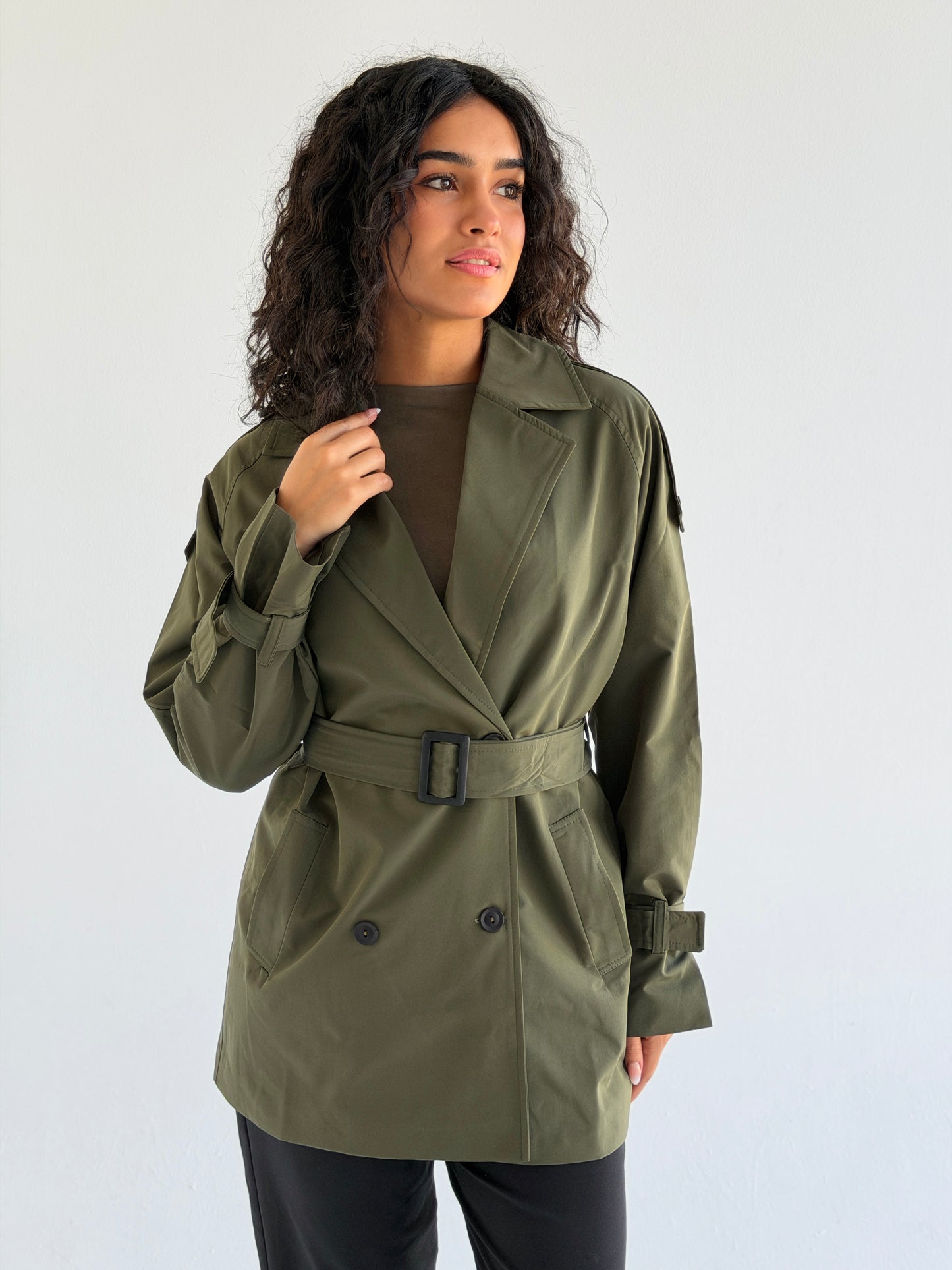 Short trench coat- olive