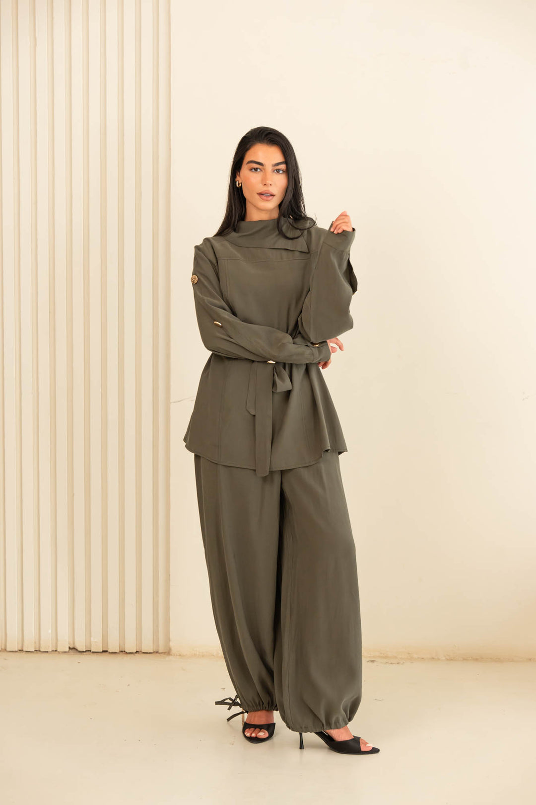 Button collar set- olive green