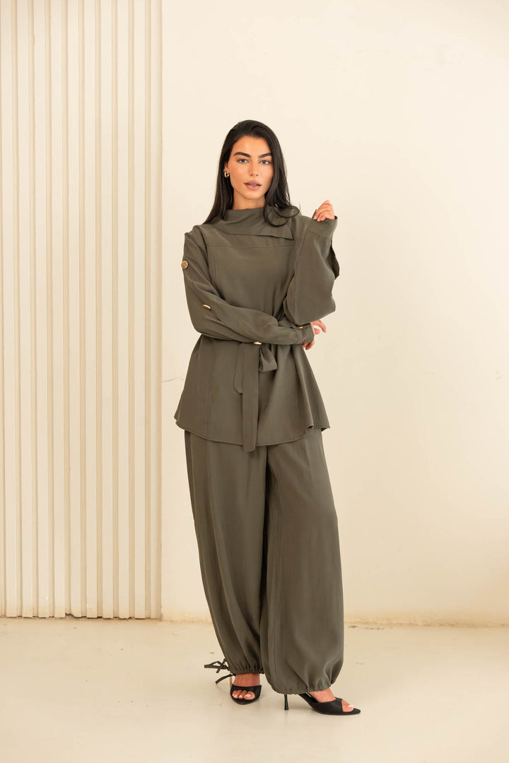 Button collar set- olive green