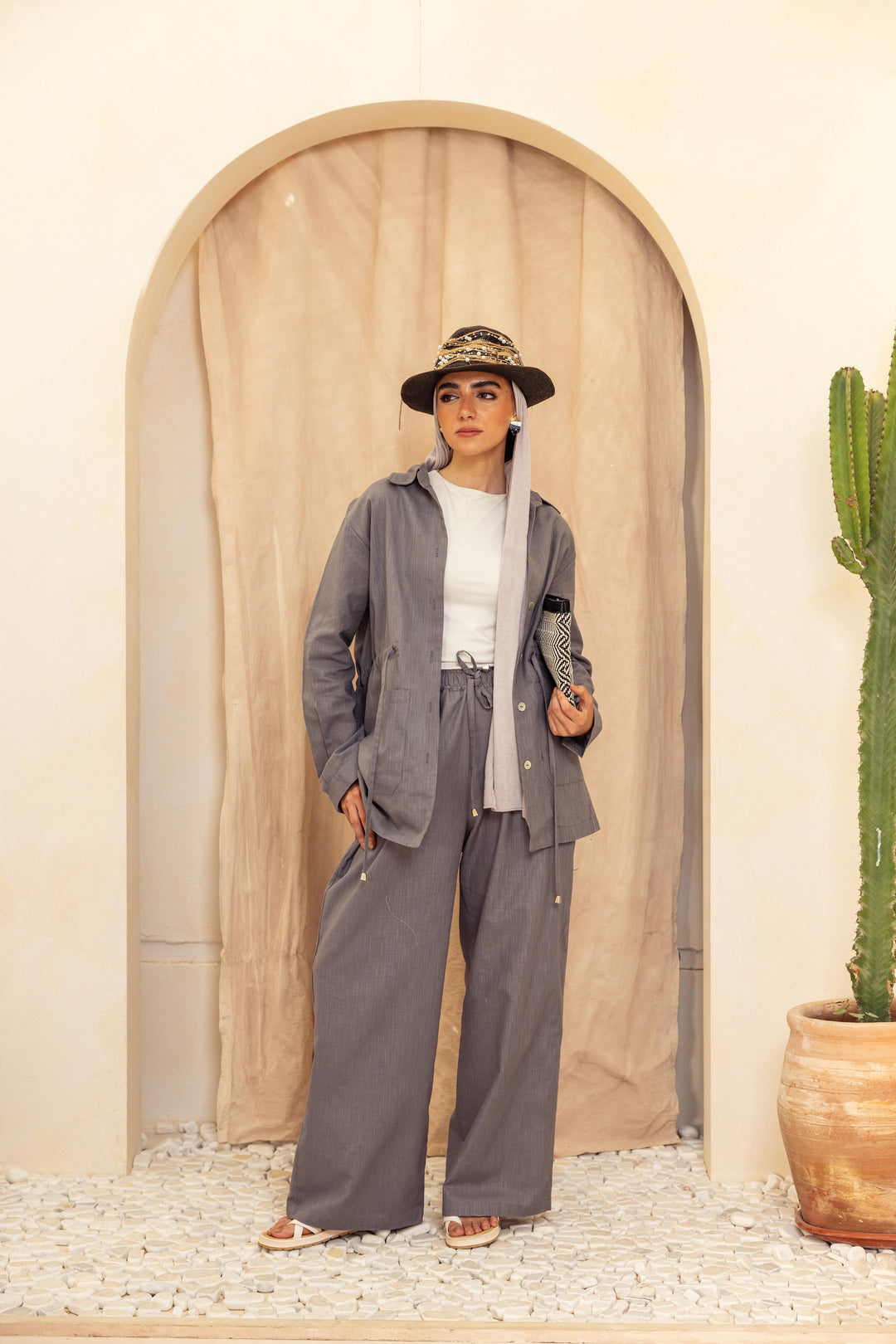 Linen Pocket Shirt- Gray