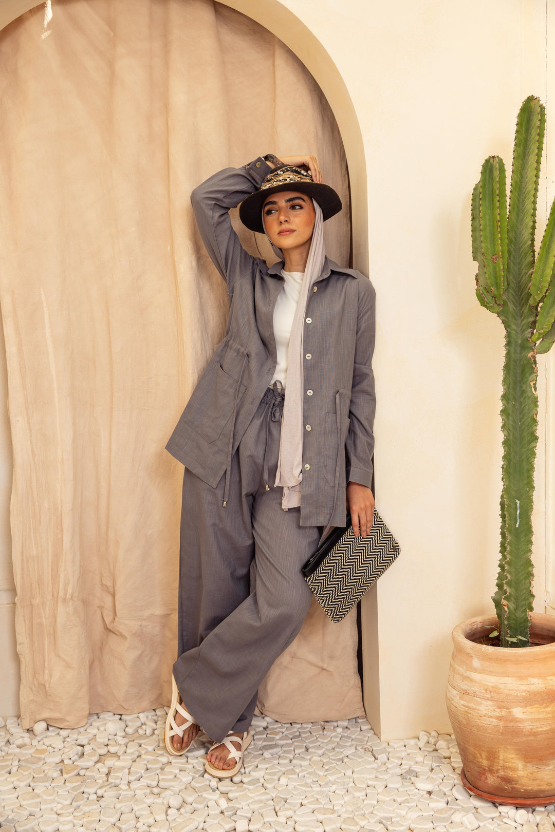 Linen Pocket Shirt- Gray