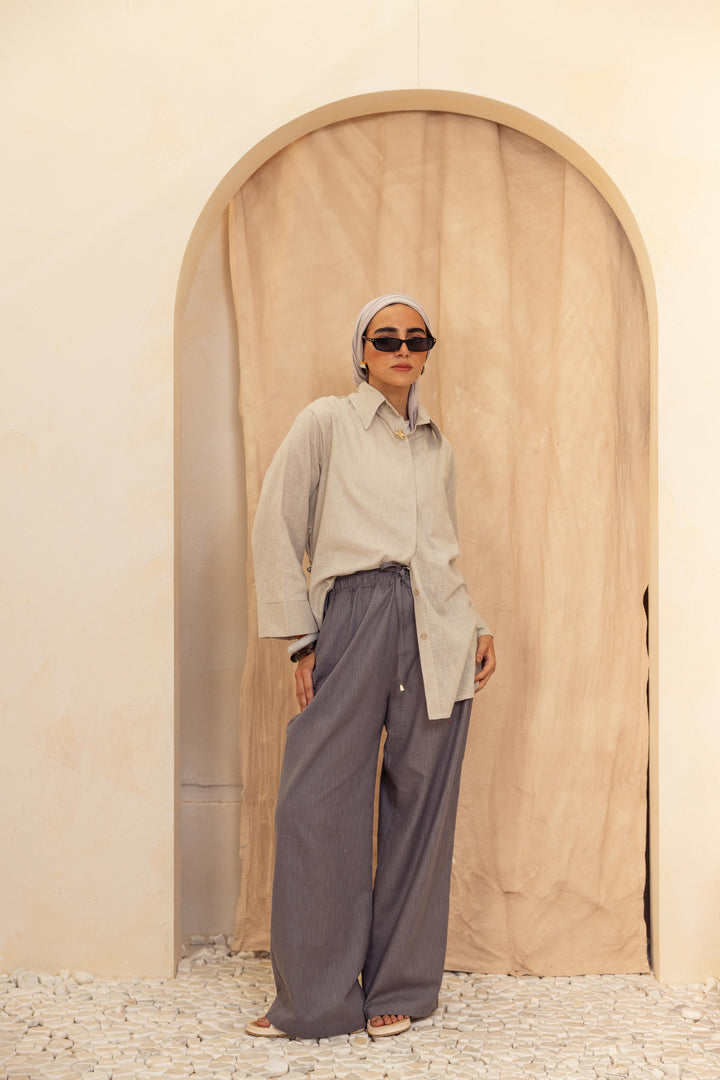 Linen Belt Shirt- Gray