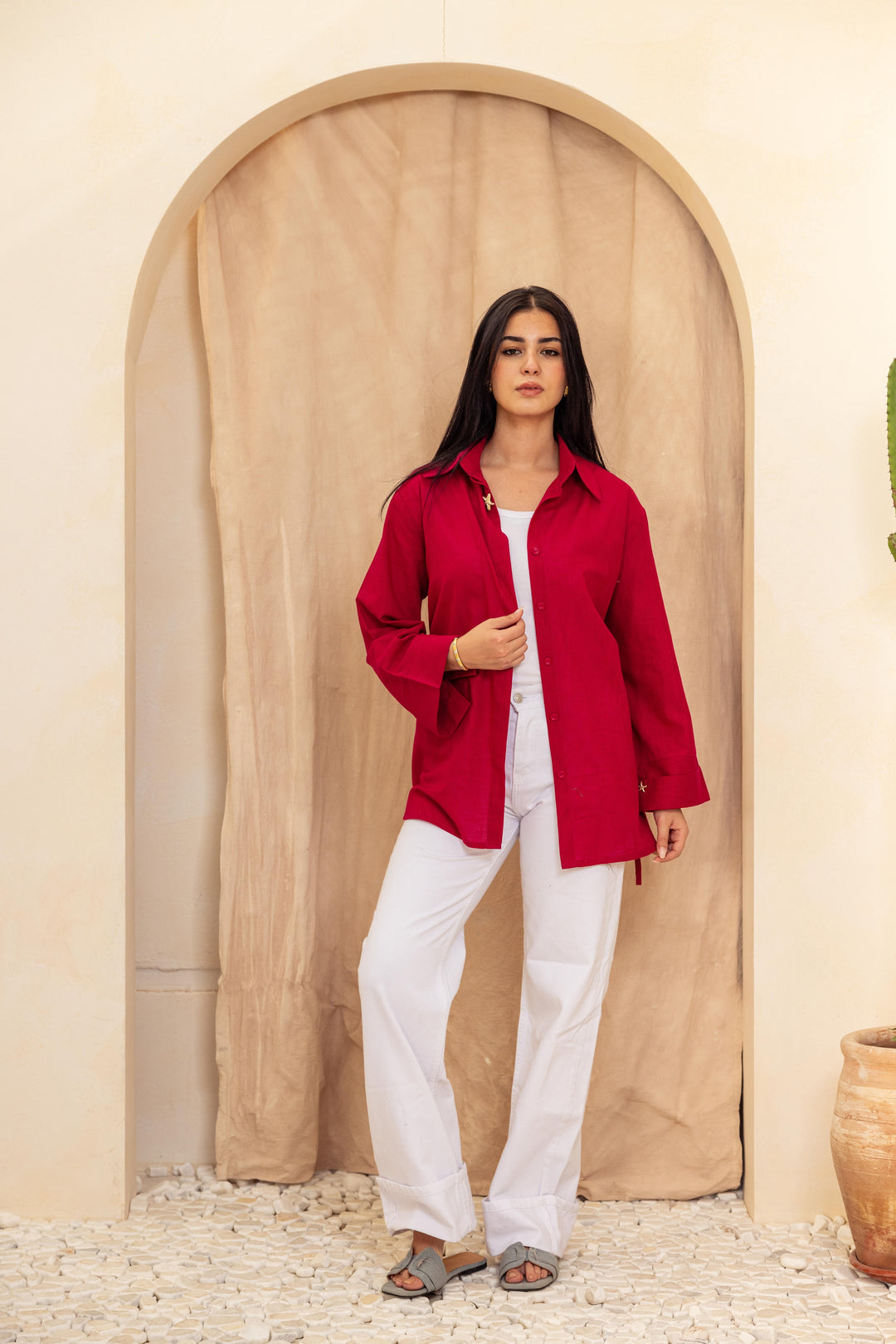 Linen Belt Shirt- fushya