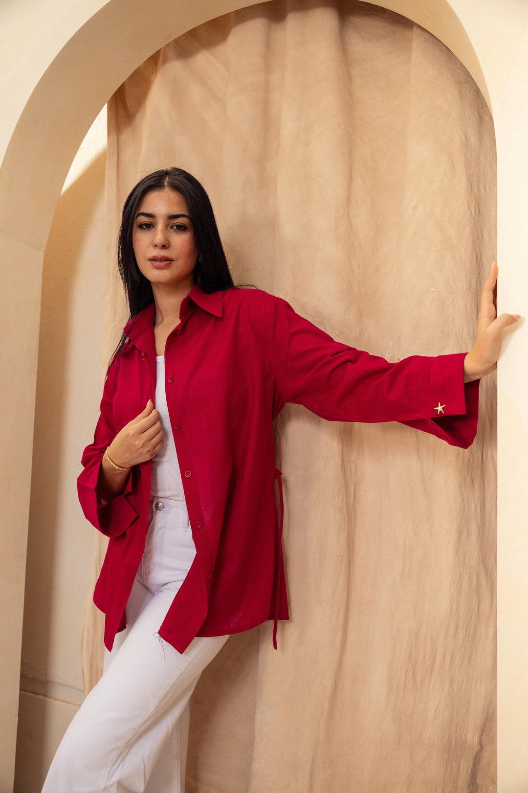 Linen Belt Shirt- fushya