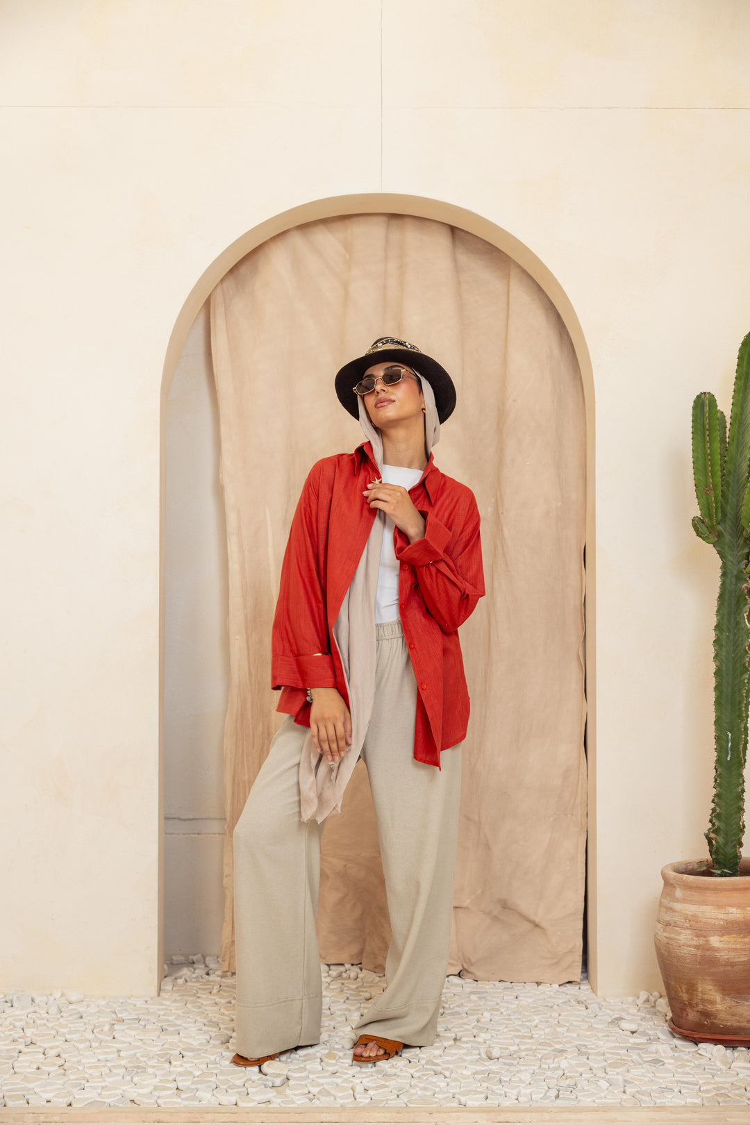 Linen Belt Shirt- Orange