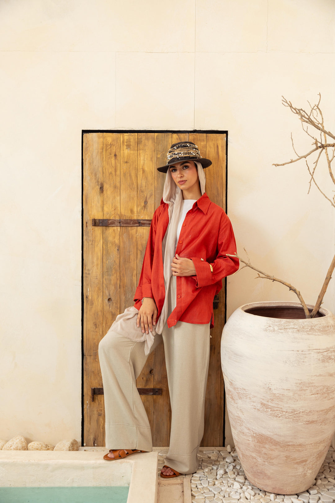 Linen Belt Shirt- Orange