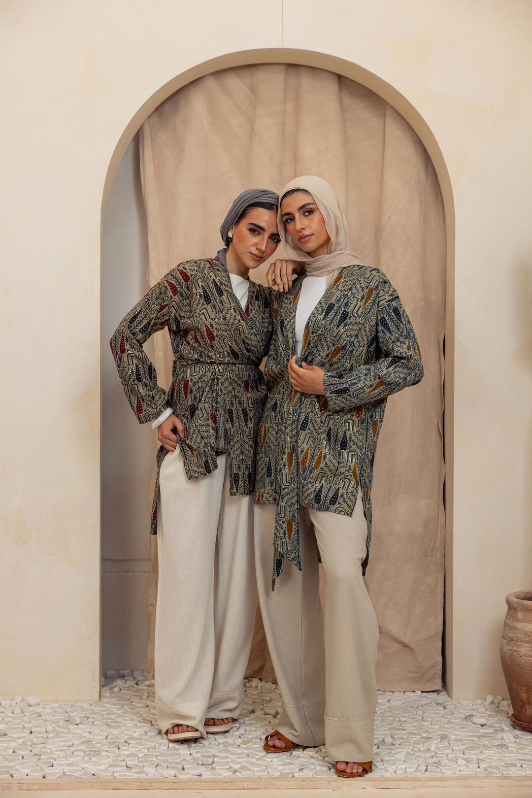 Colored long linen kimono -orange