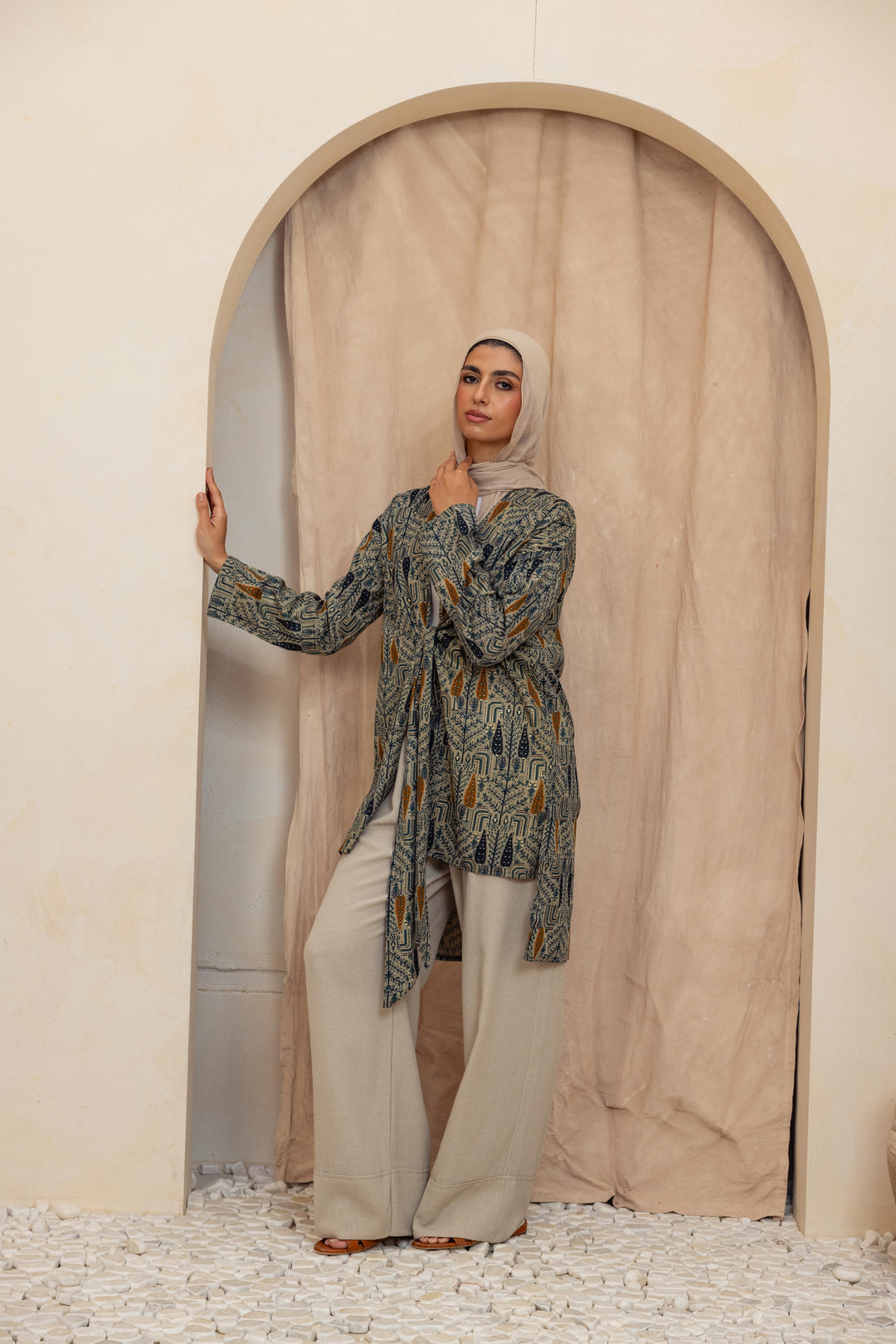 Colored long linen kimono -orange