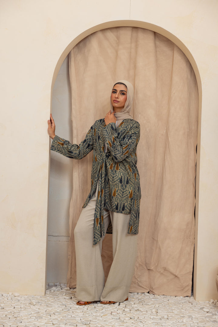 Colored long linen kimono -orange