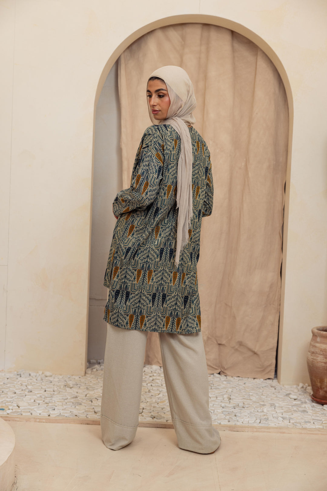 Colored long linen kimono -orange