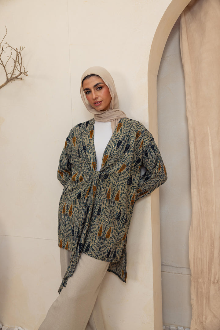 Colored long linen kimono -orange