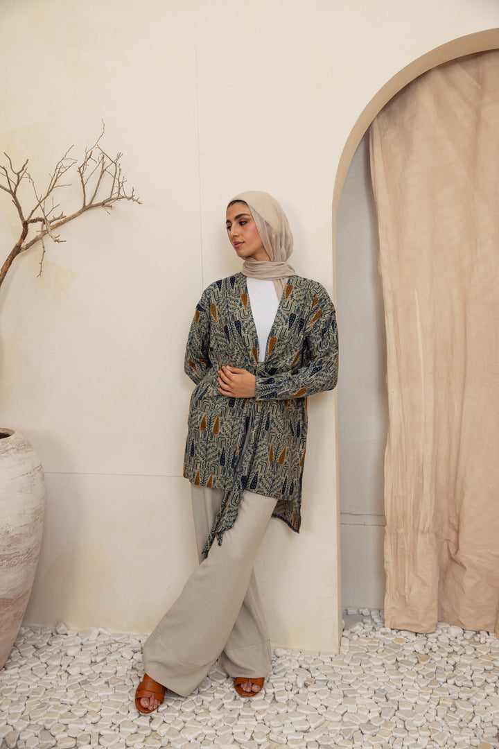 Colored long linen kimono -orange