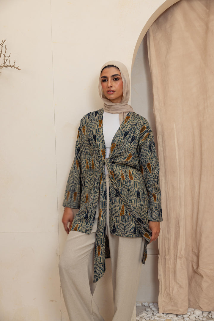 Colored long linen kimono -orange