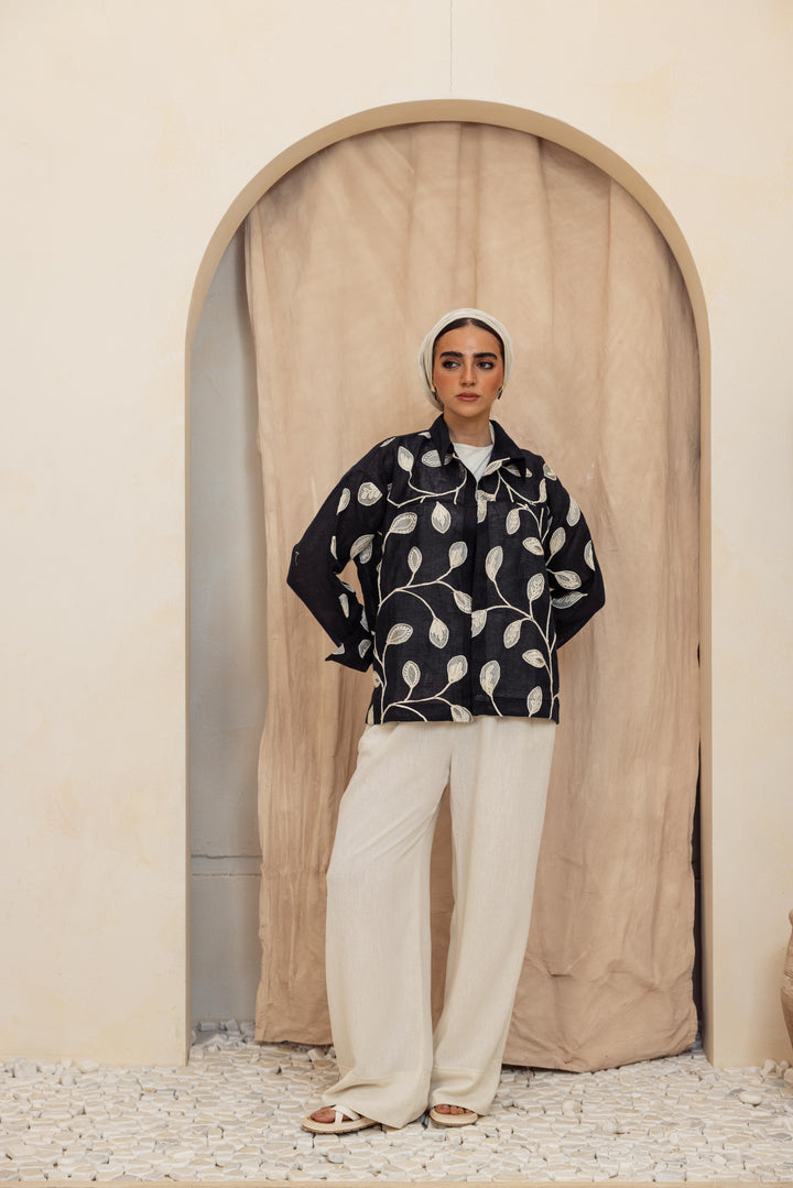 Embroidery leaves blue Shirt