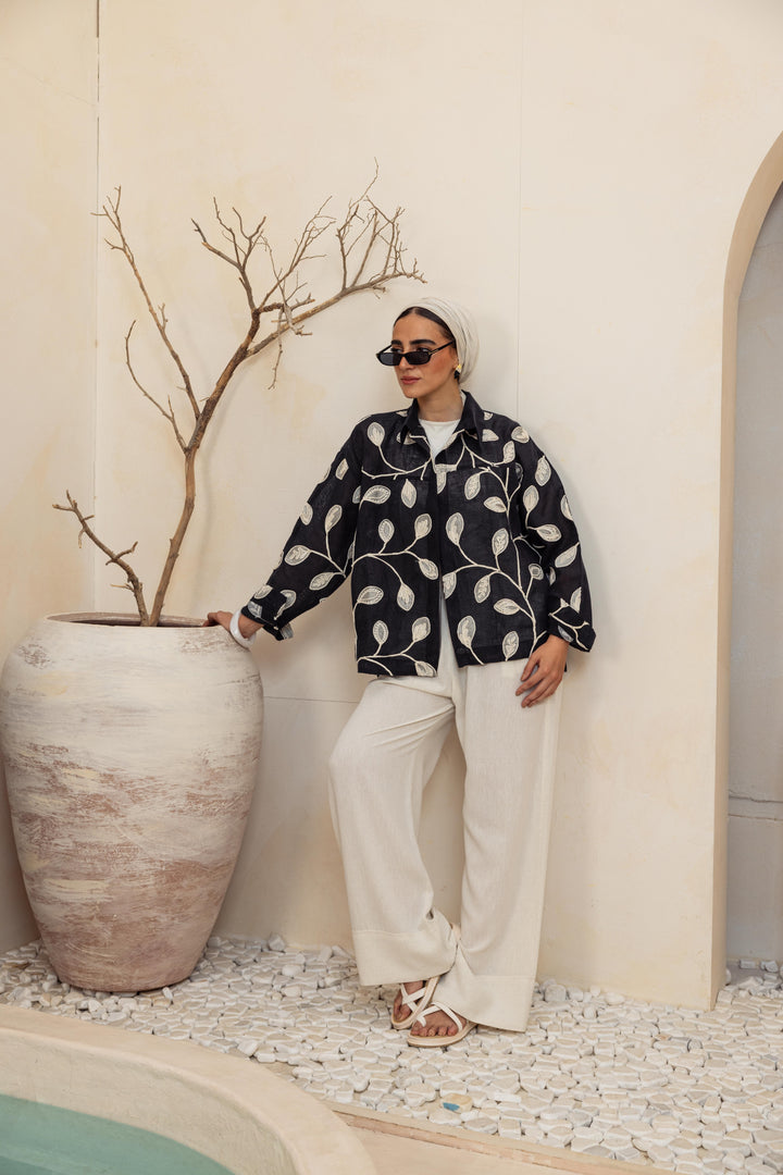 Embroidery leaves blue Shirt