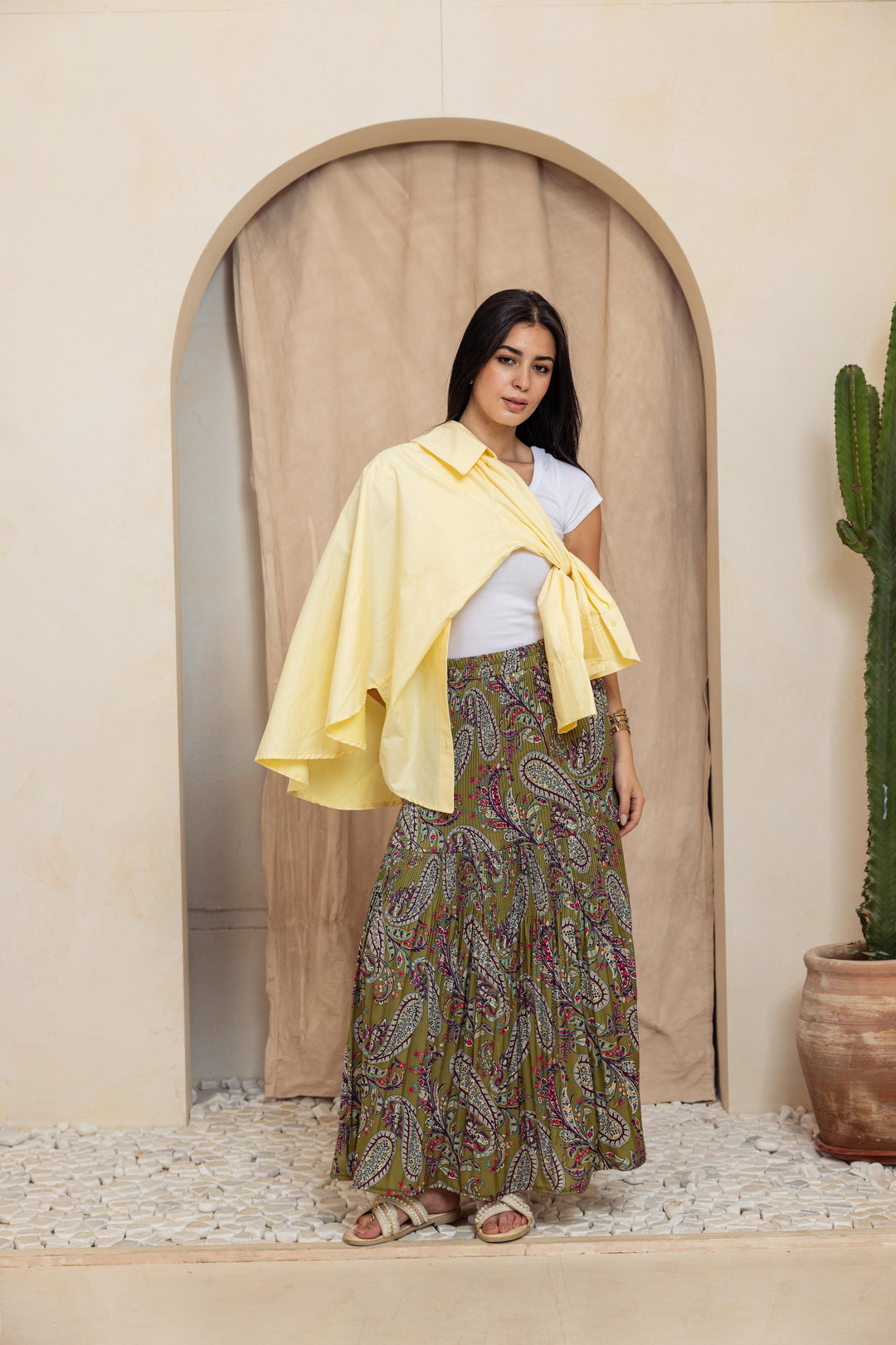 Printed Pilise Skirt - Olive Flowers