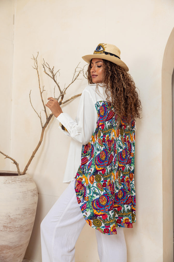 Printted Back pillise white shirt