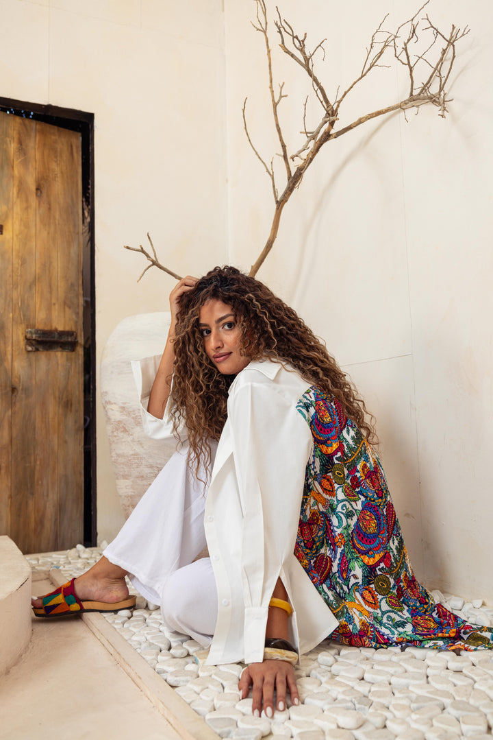 Printted Back pillise white shirt