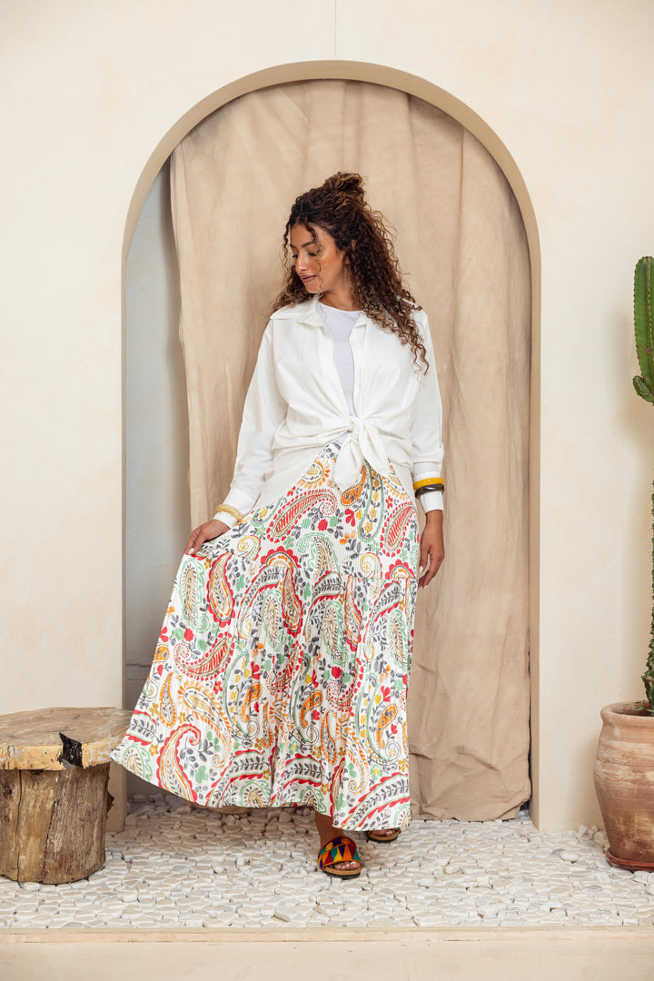 Printed Pilise Skirt - White Flowers