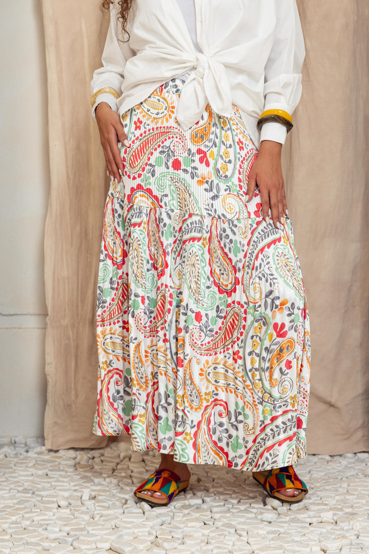 Printed Pilise Skirt - White Flowers