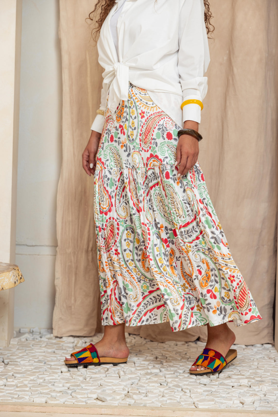 Printed Pilise Skirt - White Flowers