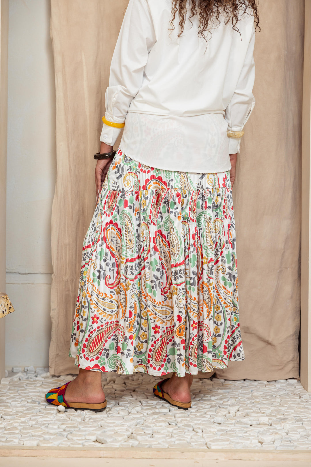 Printed Pilise Skirt - White Flowers