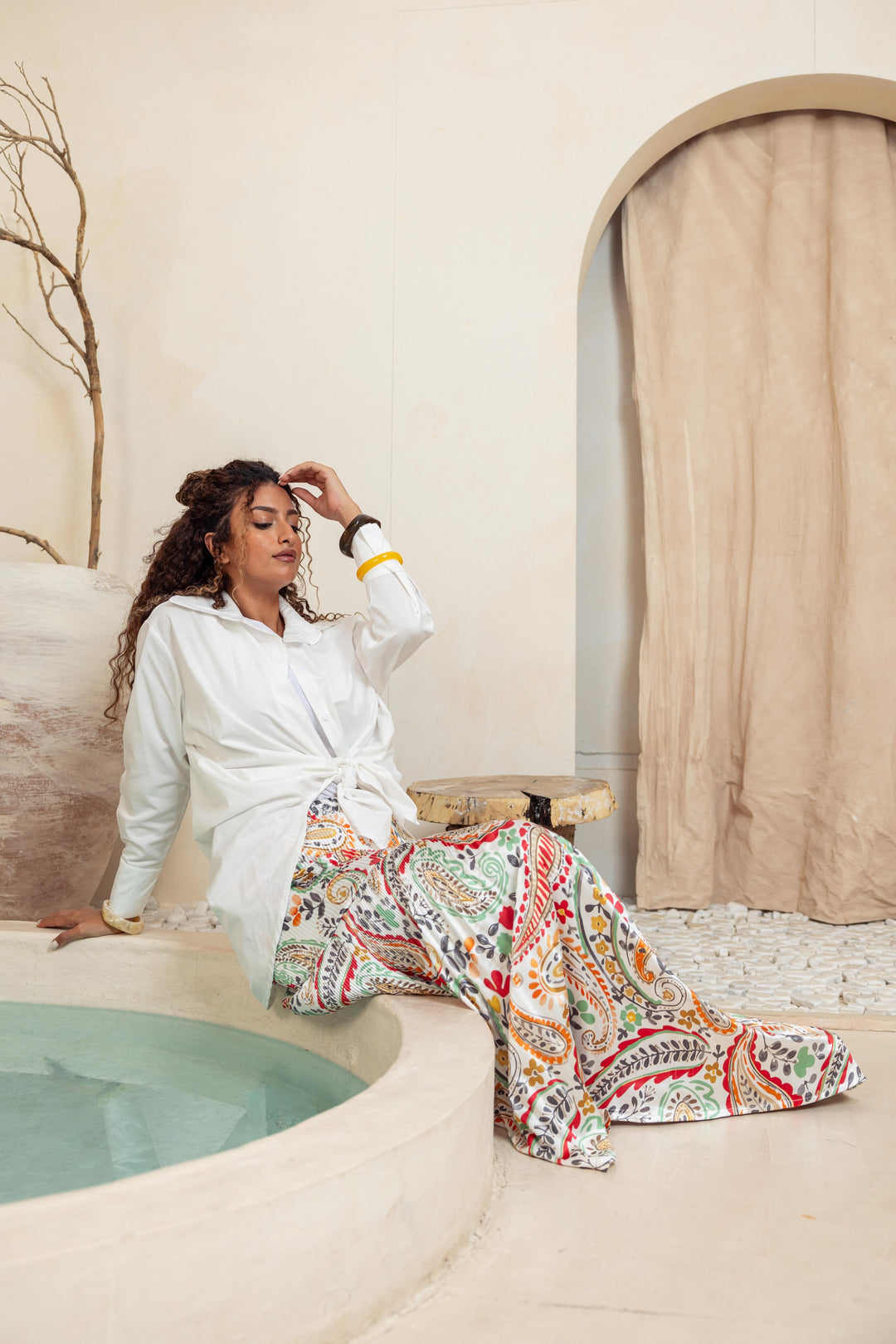 Printed Pilise Skirt - White Flowers