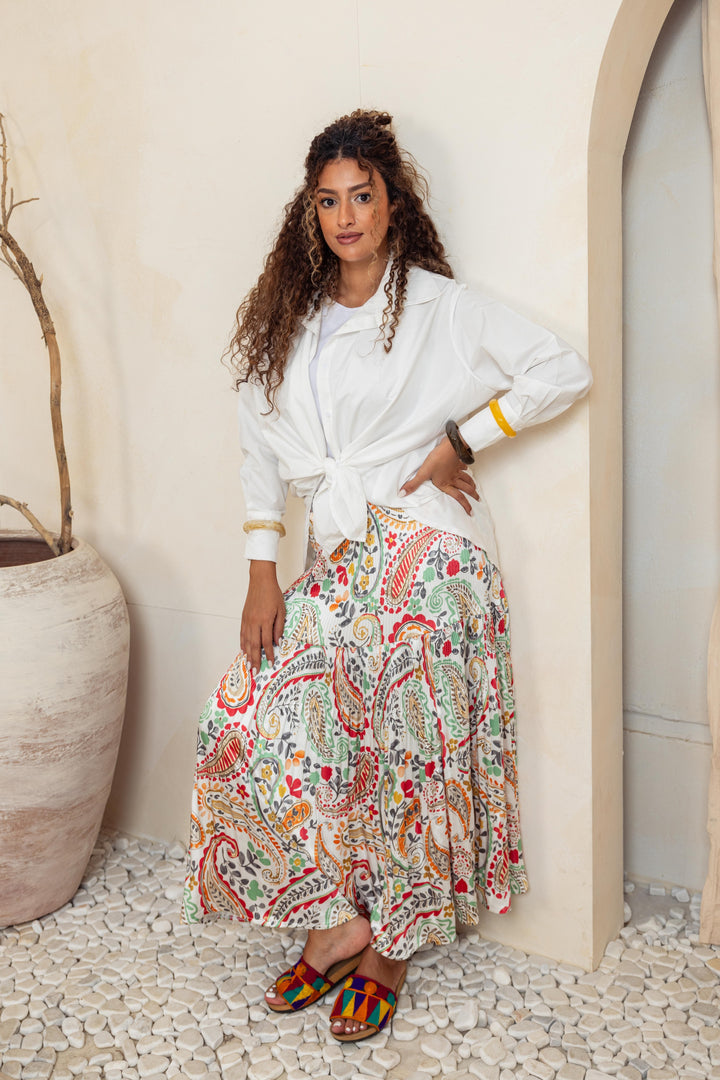 Printed Pilise Skirt - White Flowers