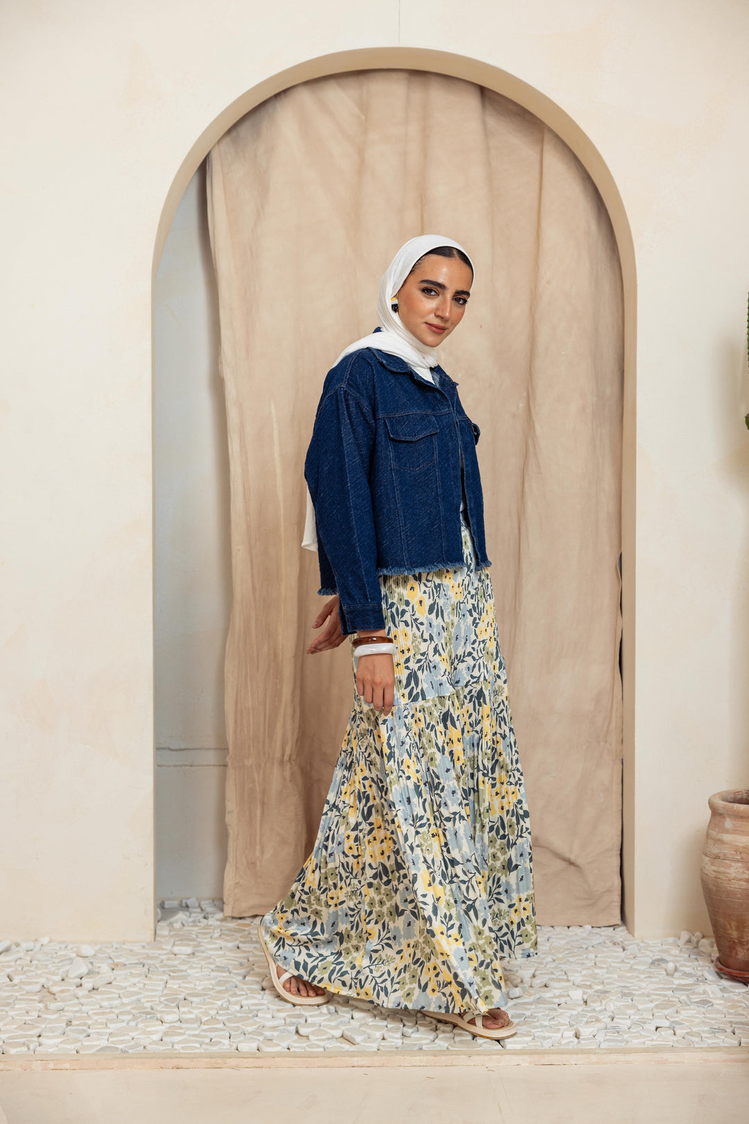 Printed Pilise Skirt -  Butter yellow Flowers