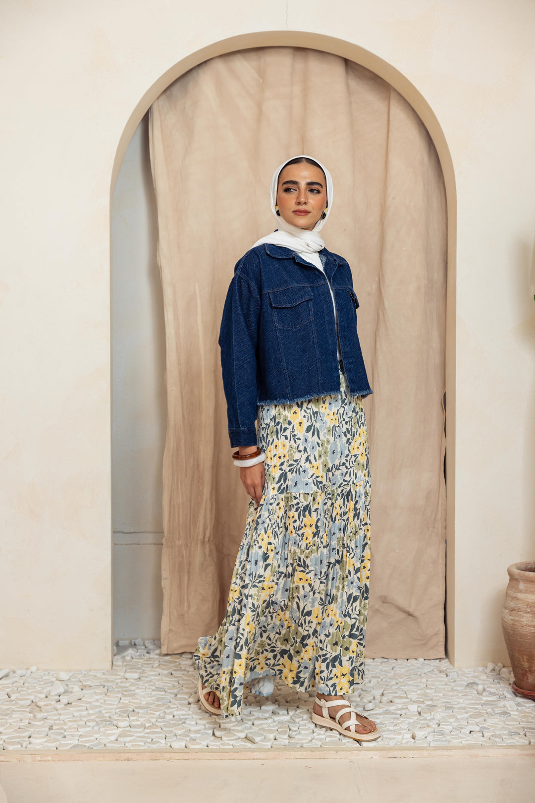 Printed Pilise Skirt -  Butter yellow Flowers