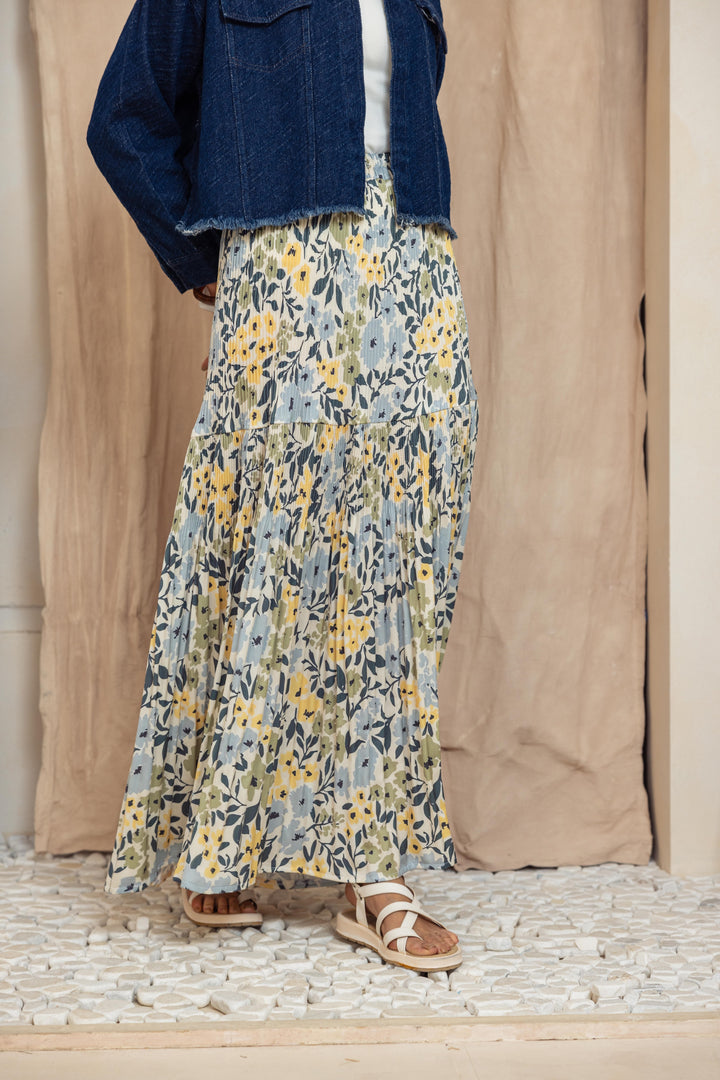 Printed Pilise Skirt -  Butter yellow Flowers