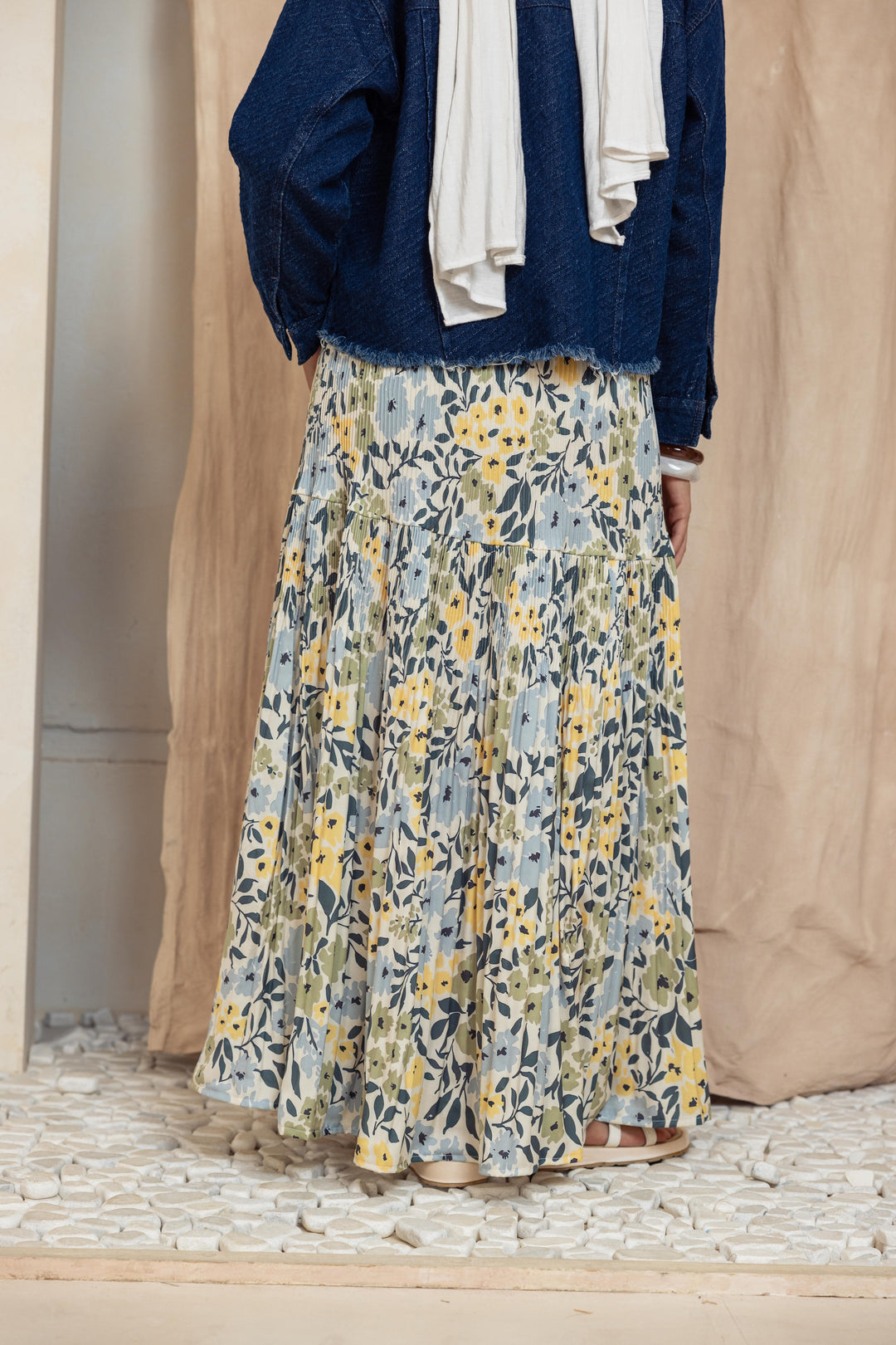 Printed Pilise Skirt -  Butter yellow Flowers