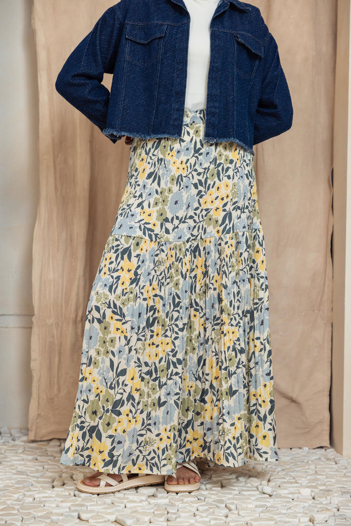 Printed Pilise Skirt -  Butter yellow Flowers