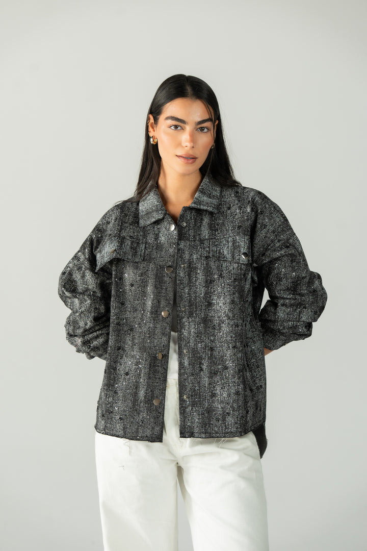 stars jeans jacket- black