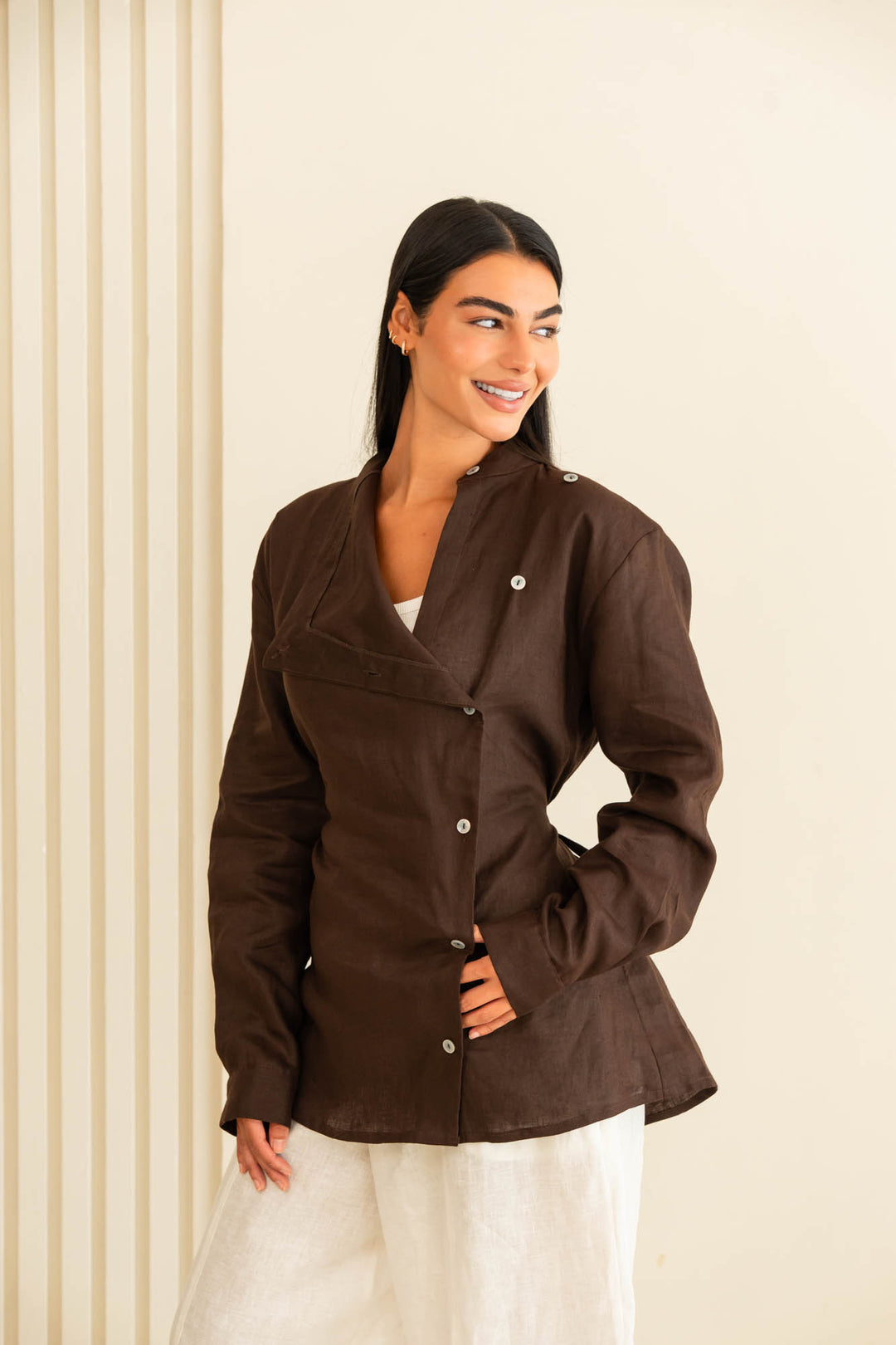 Flap linen shirt - brown