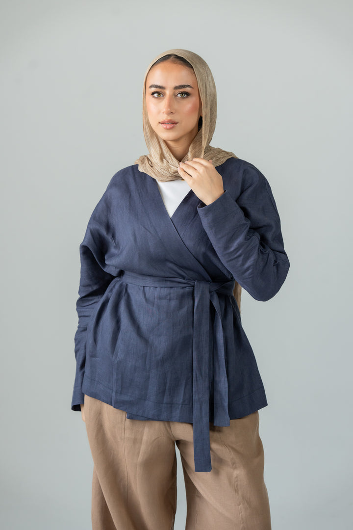 Wrapped linen shirt -indigo