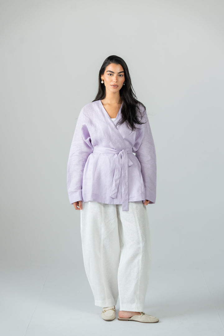 Wrapped linen shirt -lilac