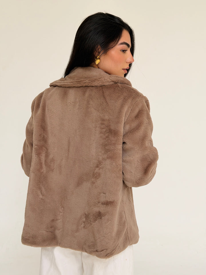 Fur cropped jacket- beige