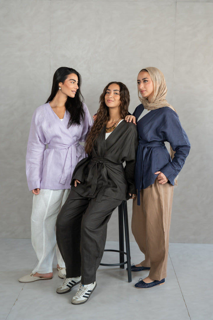 Wrapped linen shirt -lilac