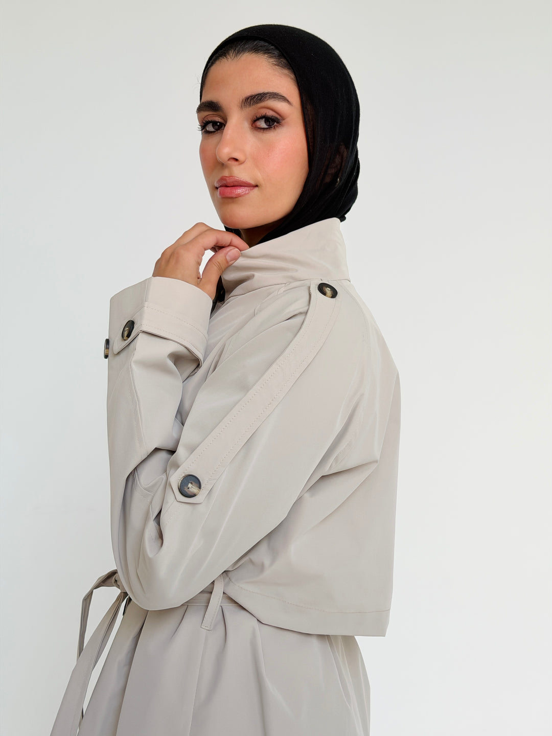 Gabardine Short trench coat- creme