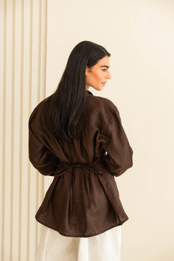 Flap linen shirt - brown