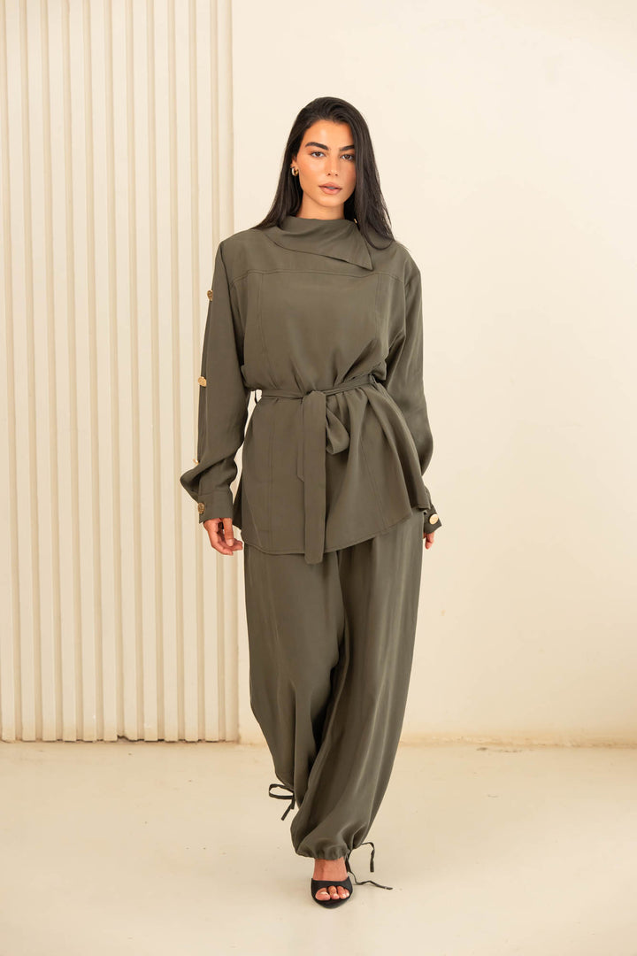 Button collar set- olive green