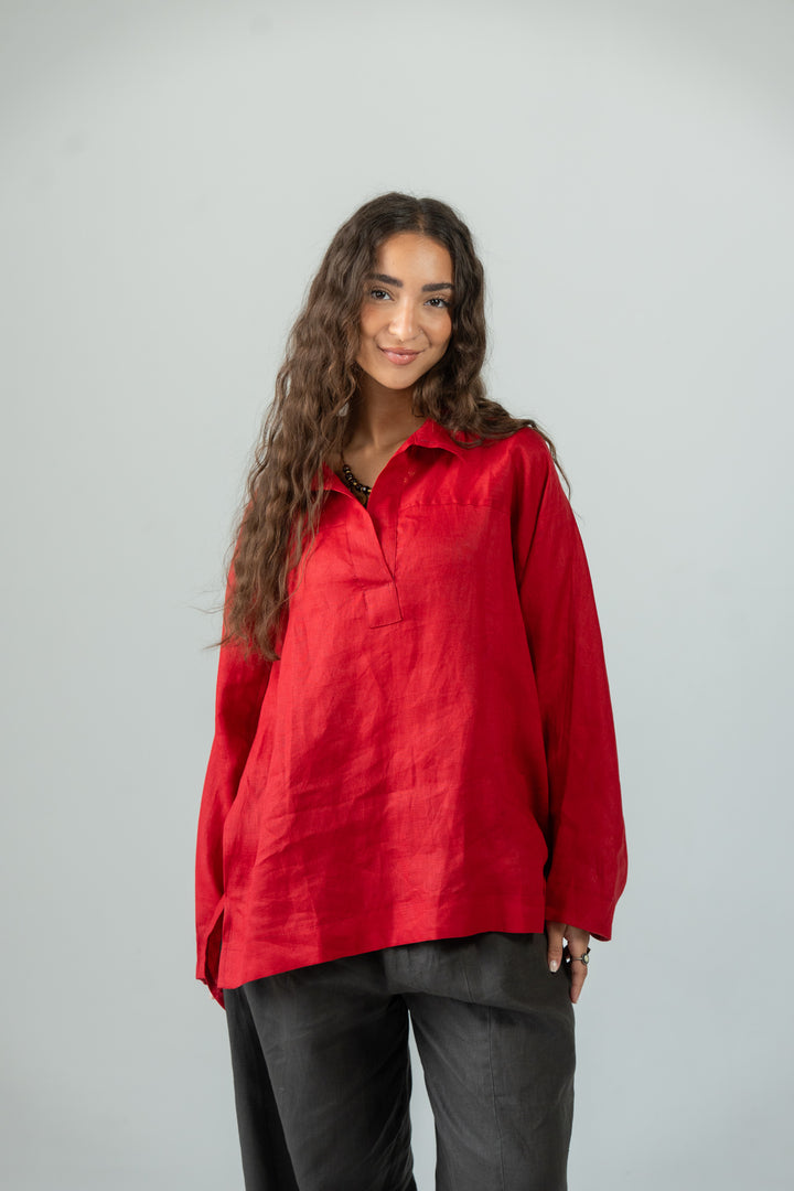 Cozy linen top - fiery red