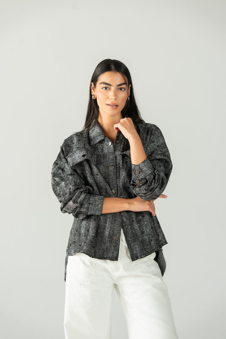 stars jeans jacket- black