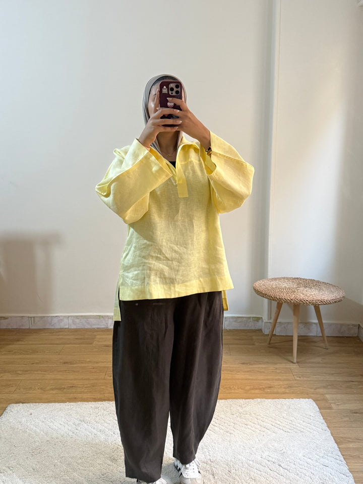 Cozy linen top- butter yellow