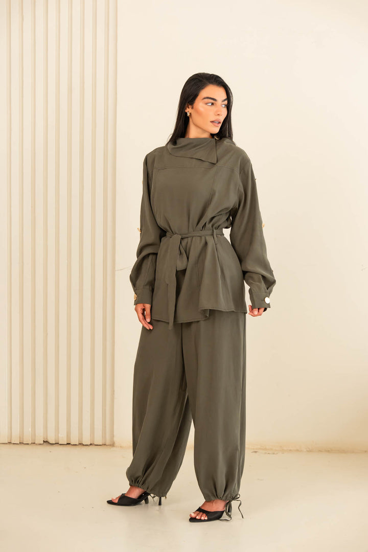 Button collar set- olive green