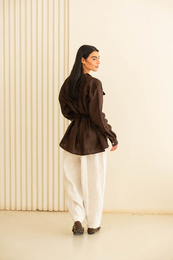 Flap linen shirt - brown