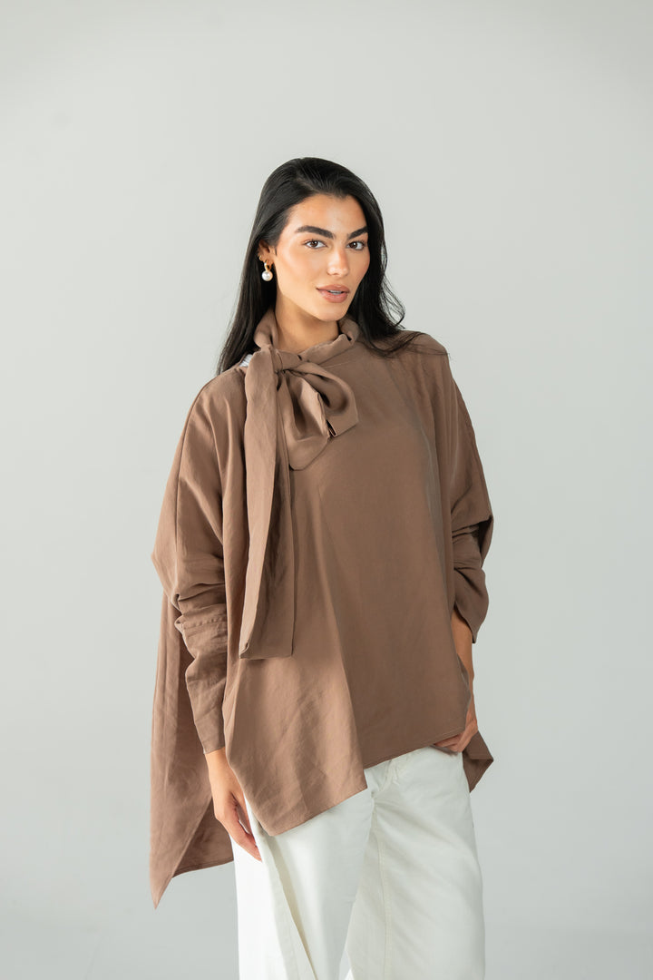 Scarf poncho top - cafe