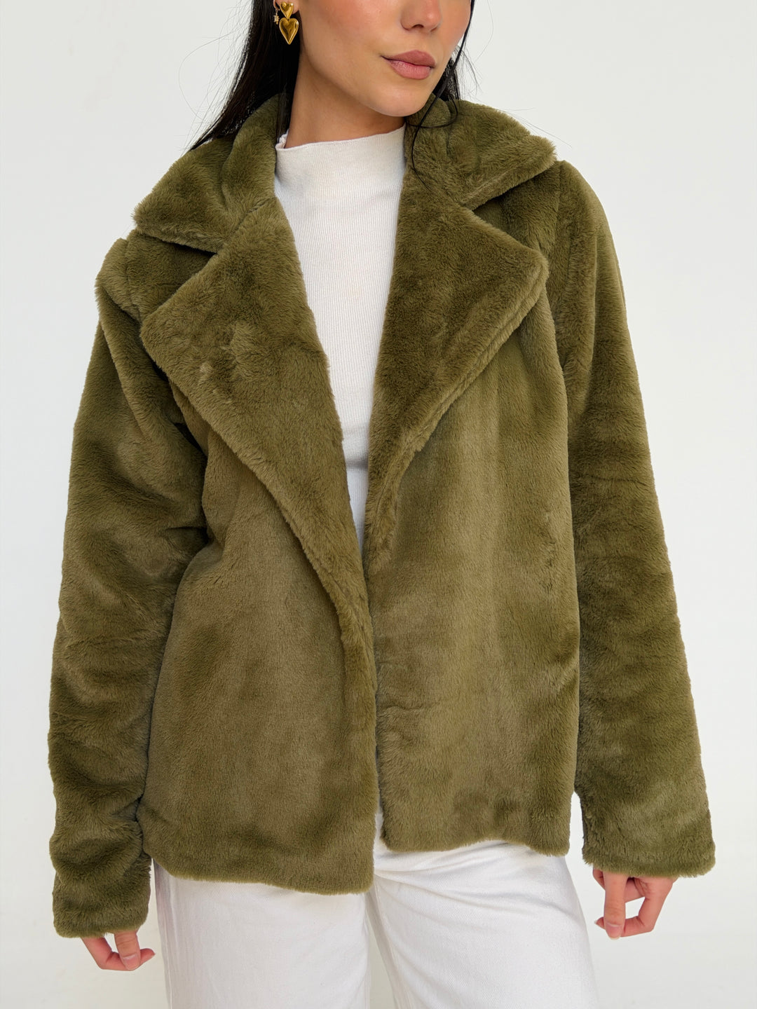 Fur cropped jacket- olive